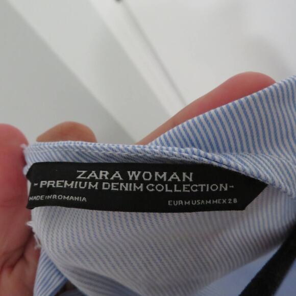 Zara Woman Women Sz M Blue White Striped Flowy Ruffle Hem Bow Tie Back Blouse - Picture 5 of 6